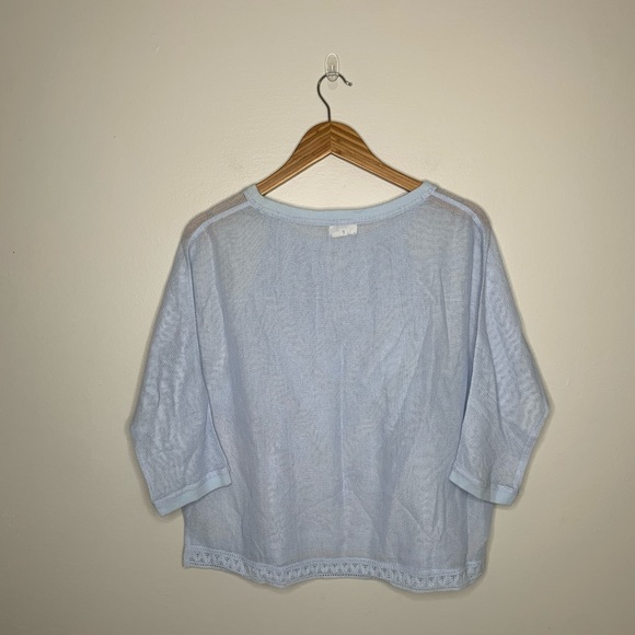Anthro | Meadow Rue Blue Sheer Embroidered Top - Picture 2 of 7